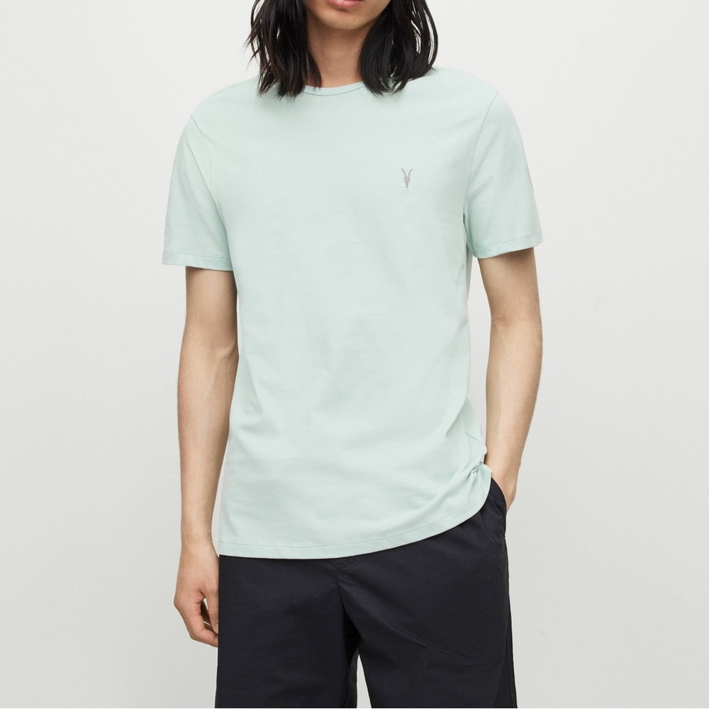 AllSaints Brace Brushed Cotton Crew T-Shirt – Calcite Green